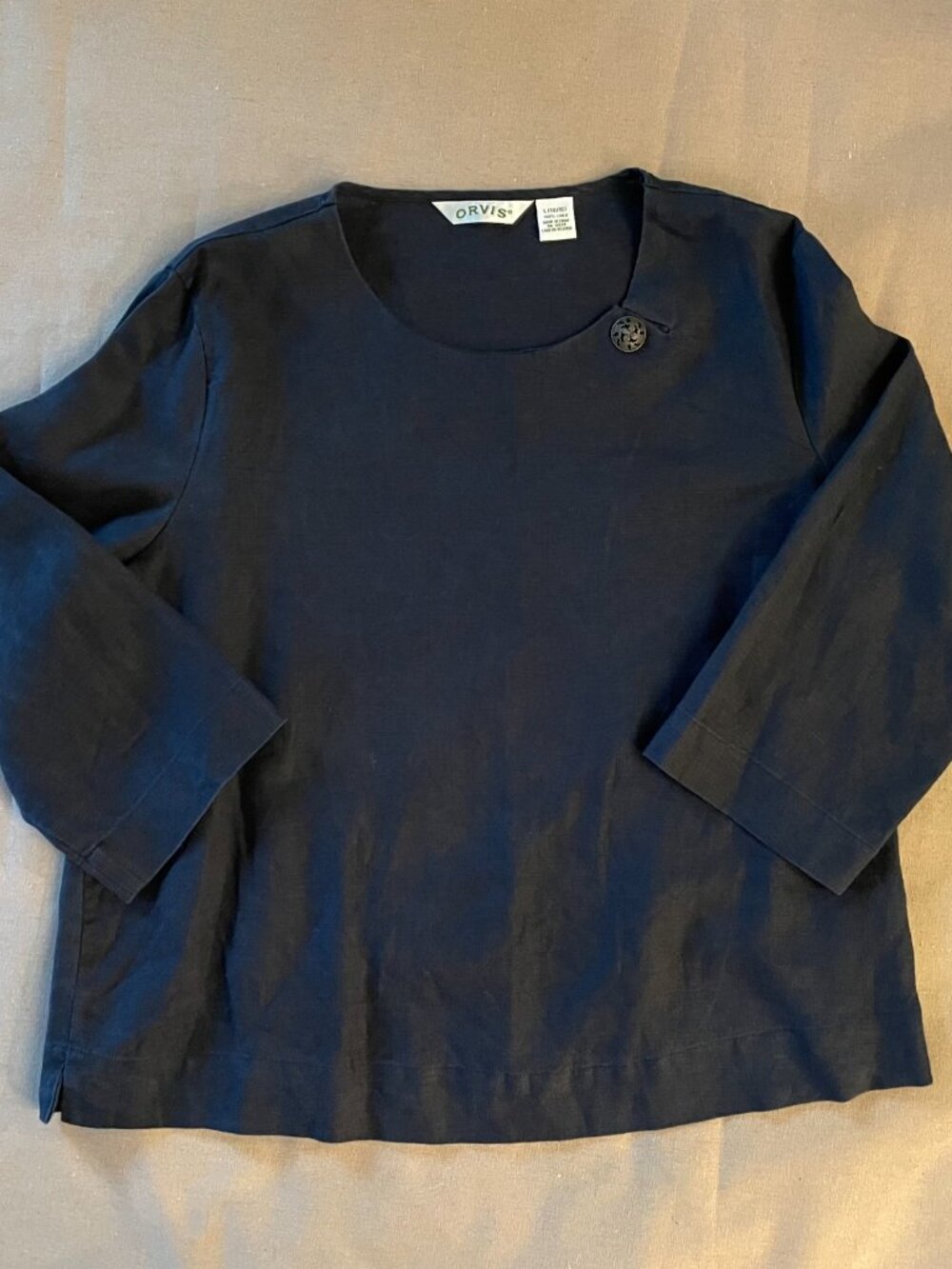 Orvis 100% Linen Women's Sz L (14/16) 3/4 Sleeve Boxy Lagenlook Travel Workwear